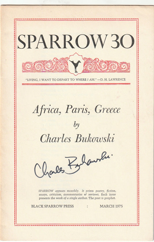 Sparrow Magazine 30: Signed by Charles Bukowski (1975)