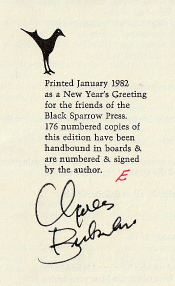 The Last Generation – Letter E -- Signed by Charles Bukowski (1982)