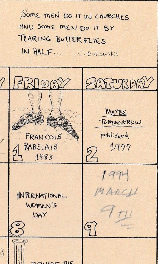 Charles Bukowski Calendar – Signed and Hung at Red Stodolsky’s Baroque Book Store