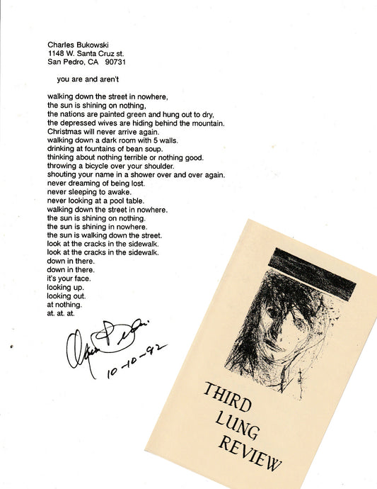 You are and aren’t: Signed, Uncollected Poem by Charles Bukowski