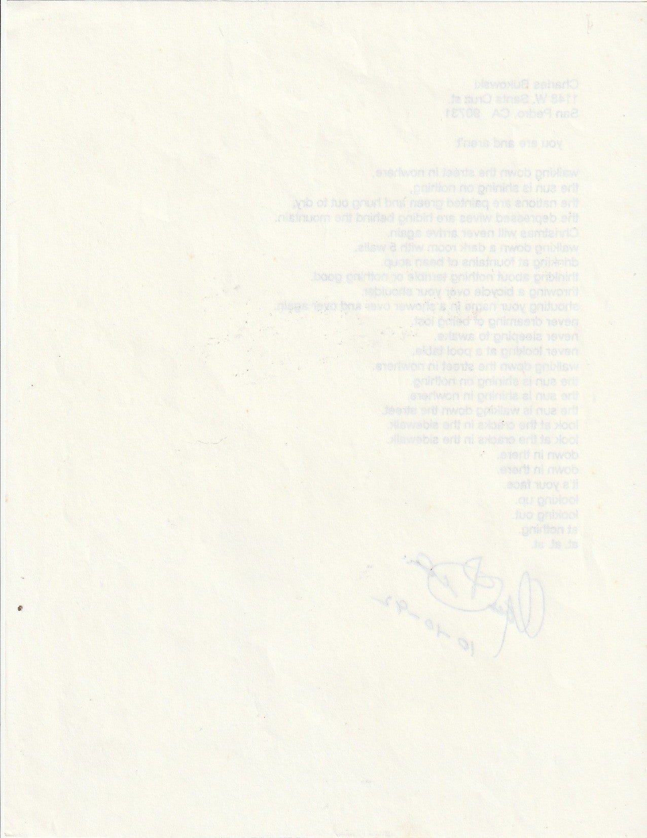 You are and aren’t: Signed, Uncollected Poem by Charles Bukowski