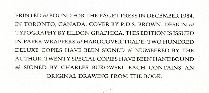 Barfly: Original Screenplay by Paget Press Illustrated by Charles Bukowski (1984)