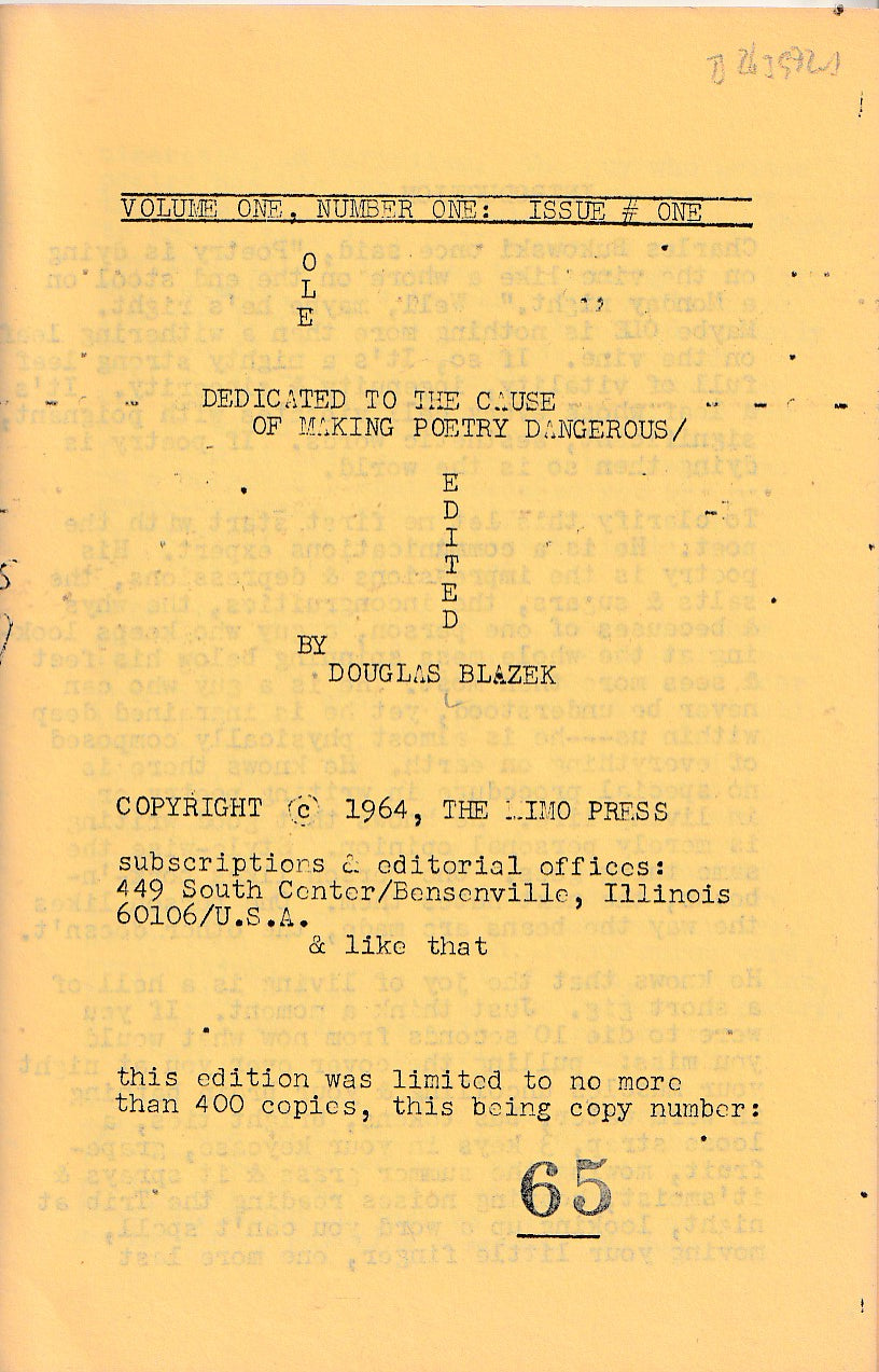 OLE 1 with Flyer (#65/400): One Uncollected and Two First Appearance Poems