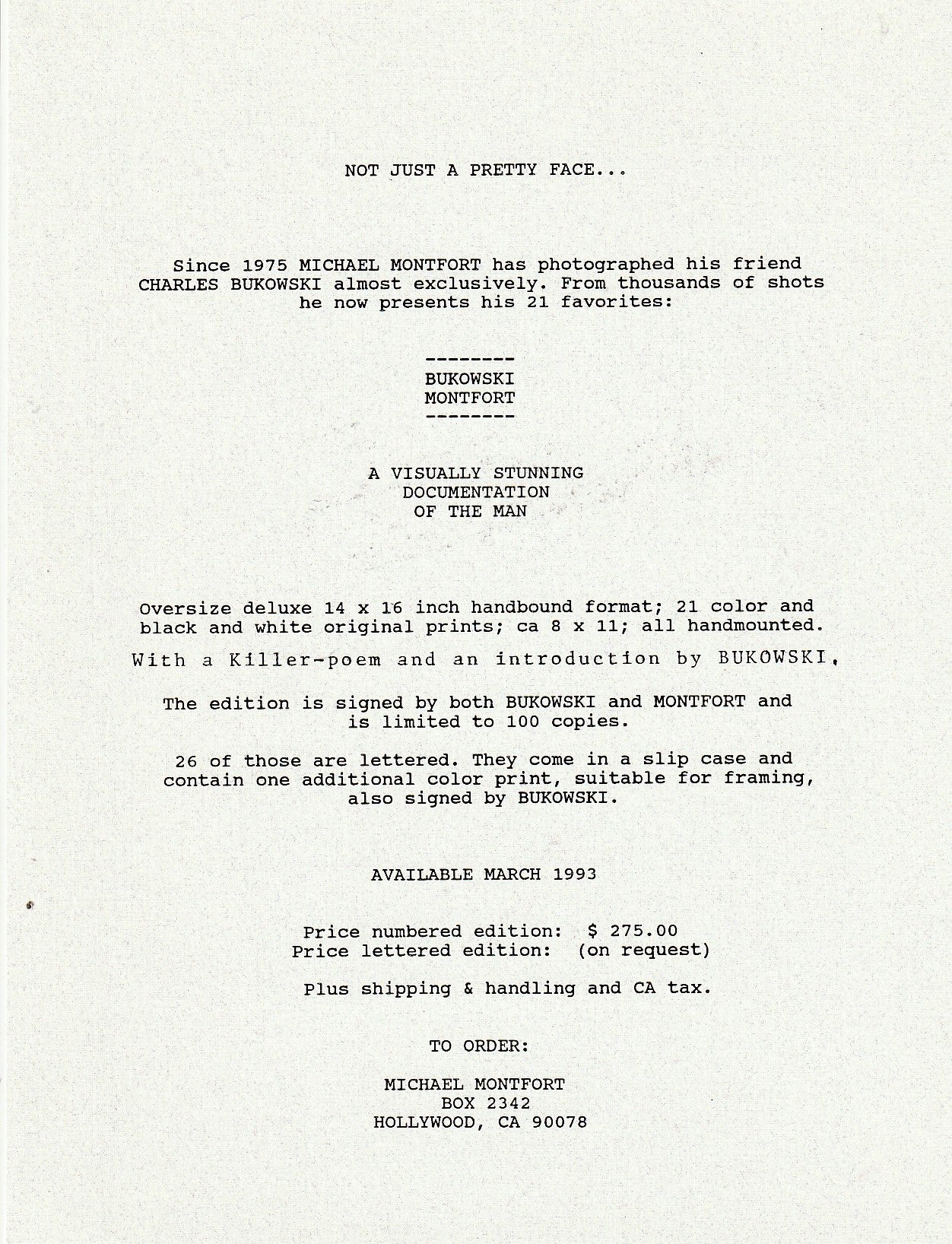 The Iris Prints: Copy J of 26 Copies Signed by Charles Bukowski