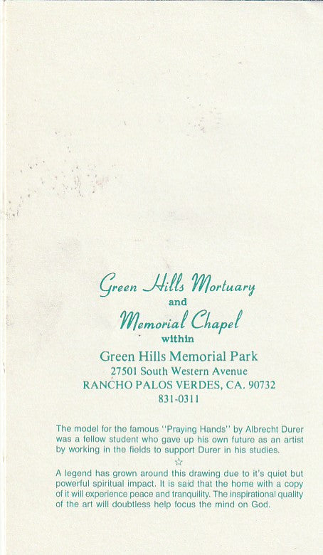Funeral Card for Charles Bukowski Memorial Service