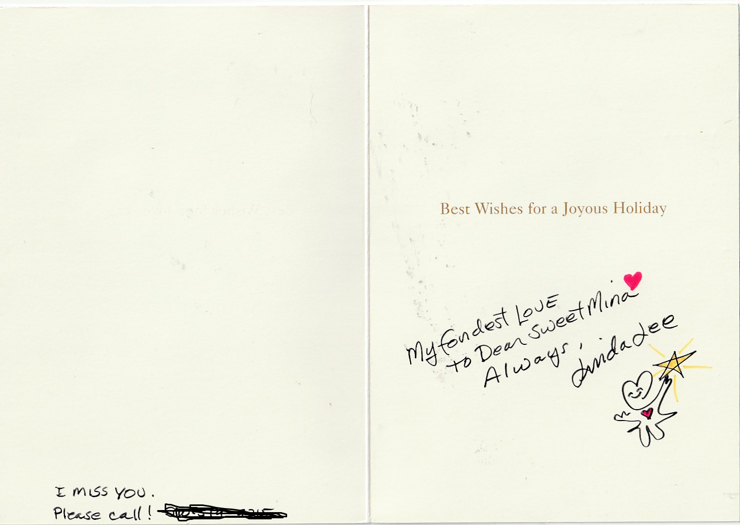 One Photo and Three Greeting Cards from Linda Lee Bukowski to Red and Mina Stodolsky