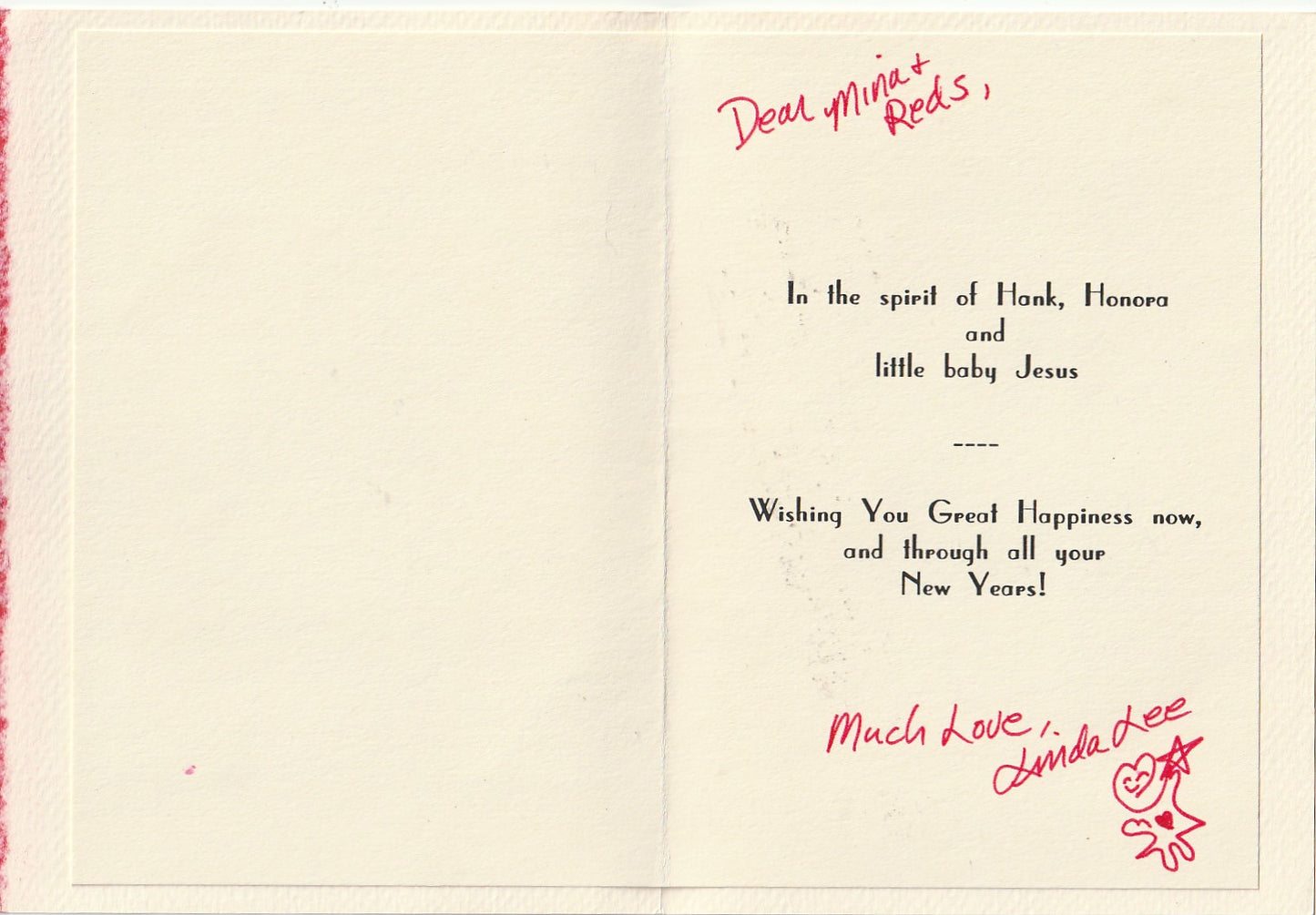 One Photo and Three Greeting Cards from Linda Lee Bukowski to Red and Mina Stodolsky