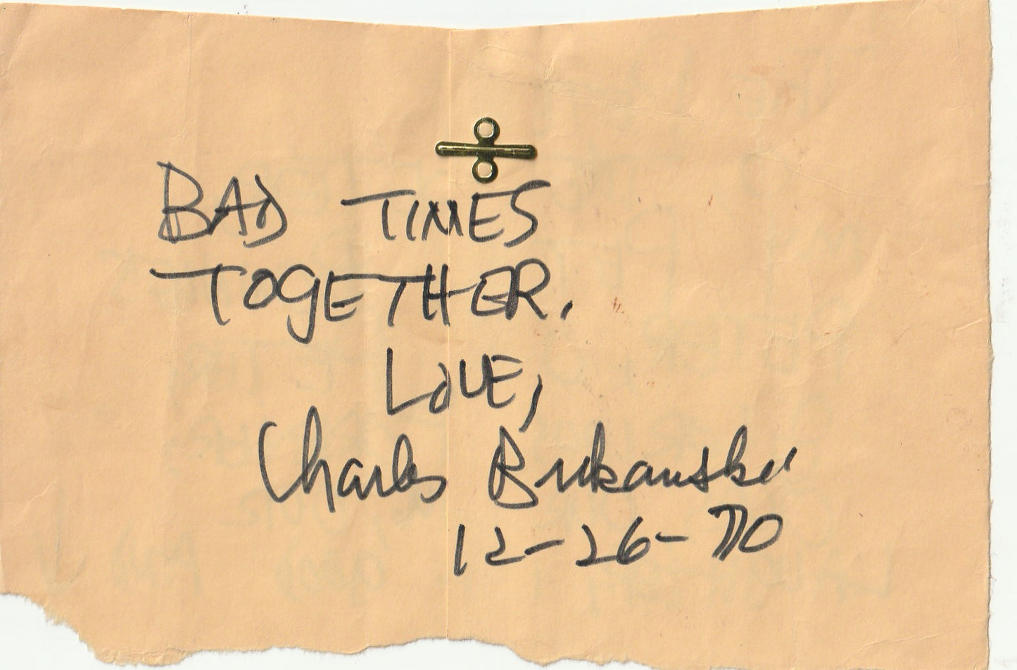 The Peter: Charles Bukowski Signed and Dated Inscription on Manila Folder