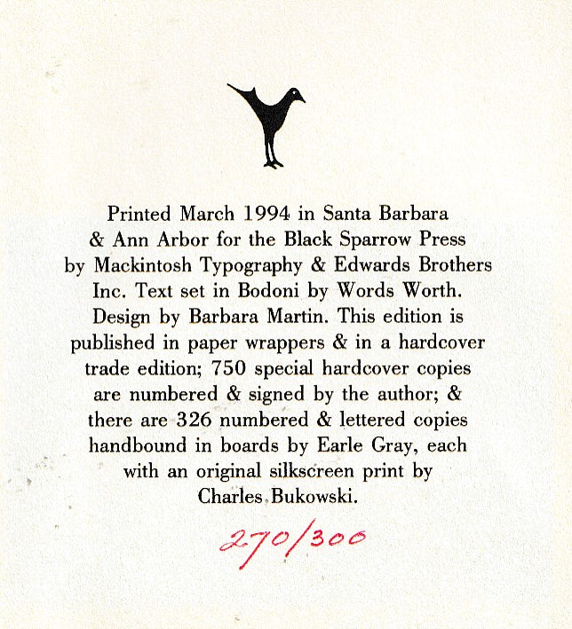 Pulp: Deluxe Signed Edition (#270/300) w/ Serigraph by Charles Bukowski