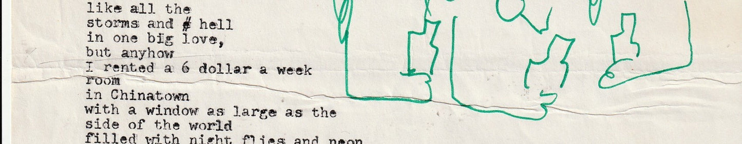 Signed, Very Early (1962?) Charles Bukowski Manuscript with Drawing: Meanwhile