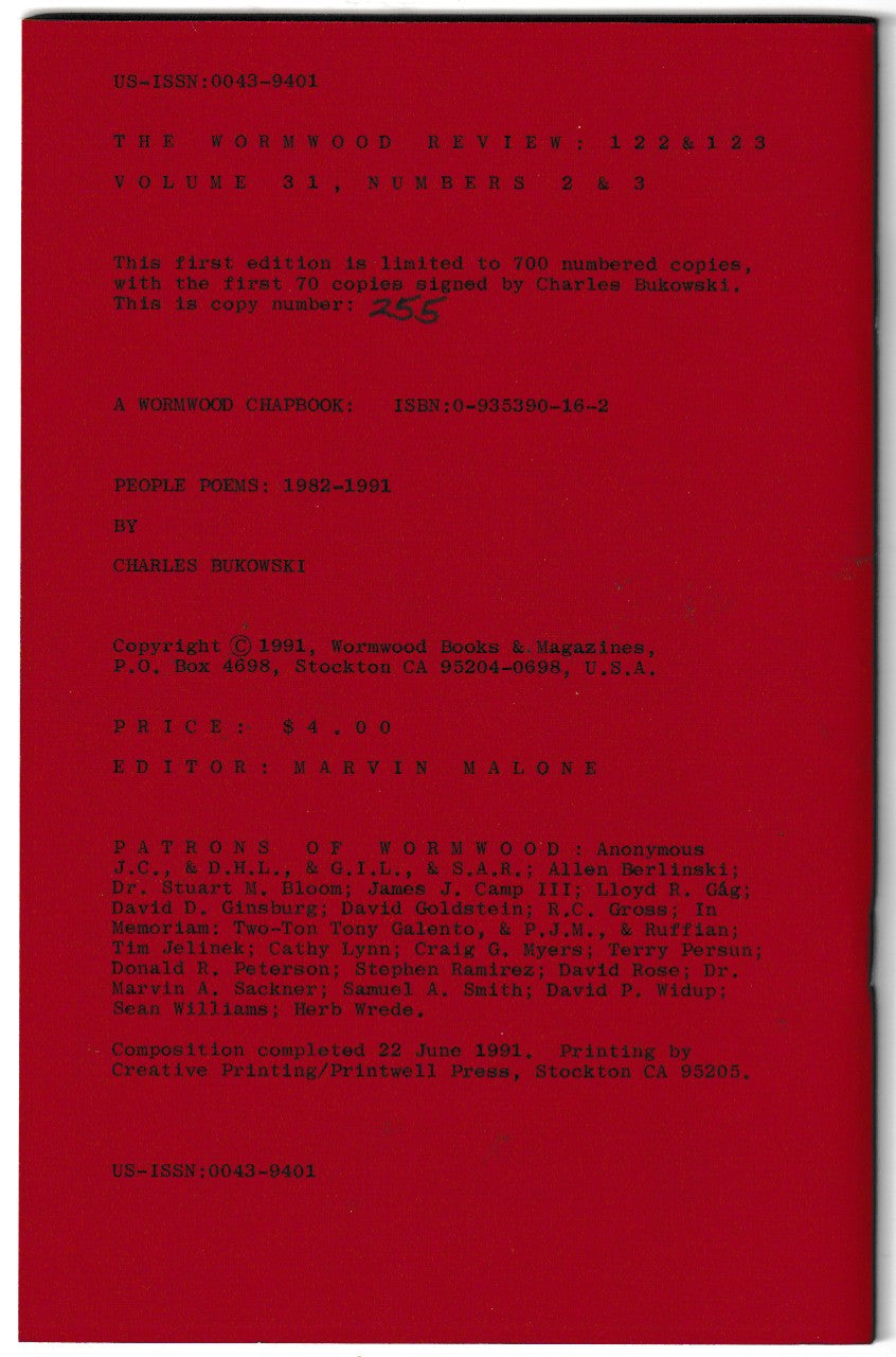Signed, Two-Page Uncollected Poem by Charles Bukowski: A lady with some French wine
