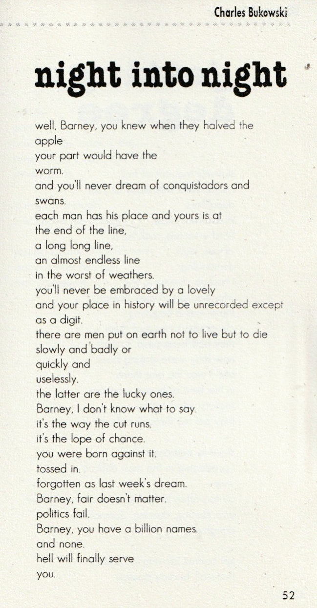 Signed Manuscript by Charles Bukowski: Night Into Night