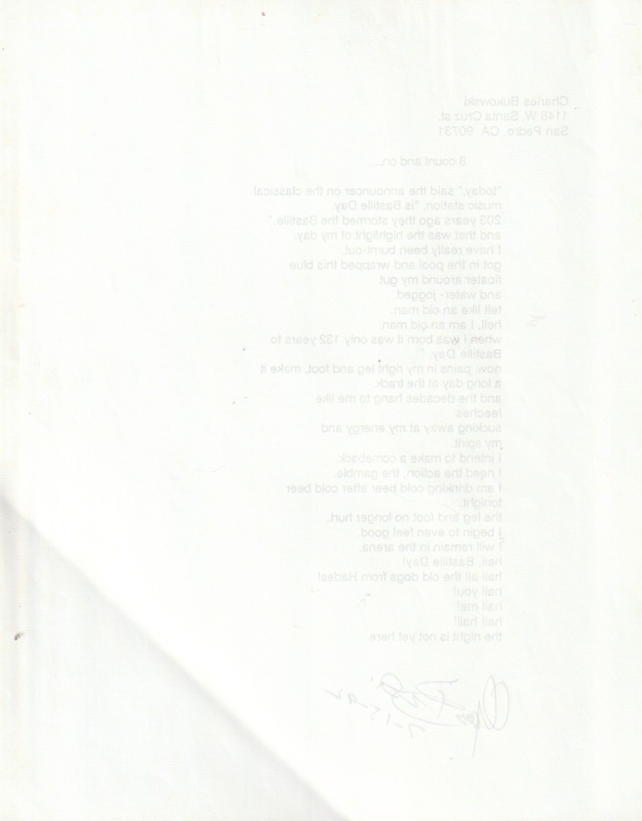8 Count And On: Signed Manuscript by Charles Bukowski from “Come On In!”