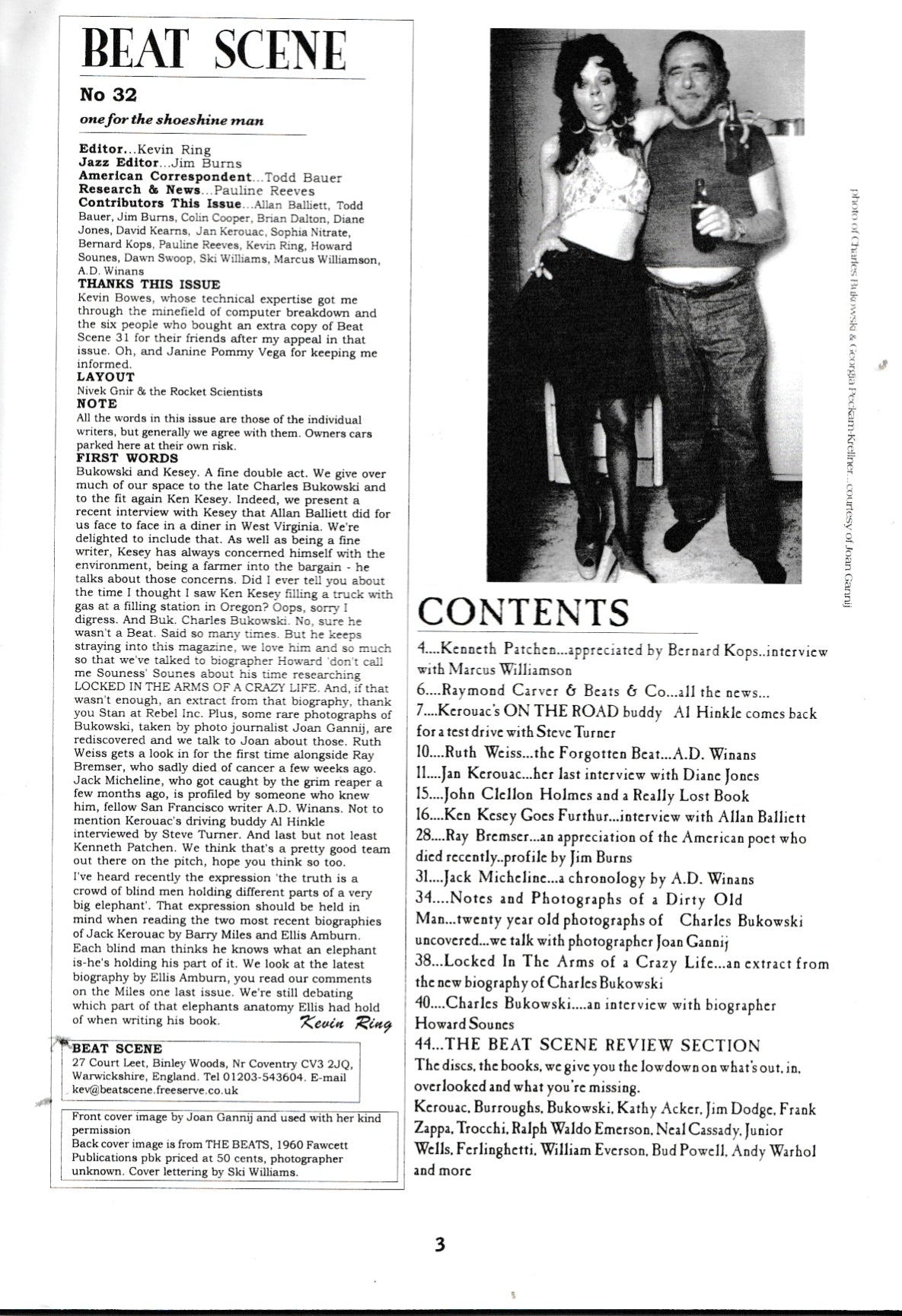 Beat Scene 32: Features on Bukowski Photographer Joan Gannij and Bukowski Biographer Howard Sounes