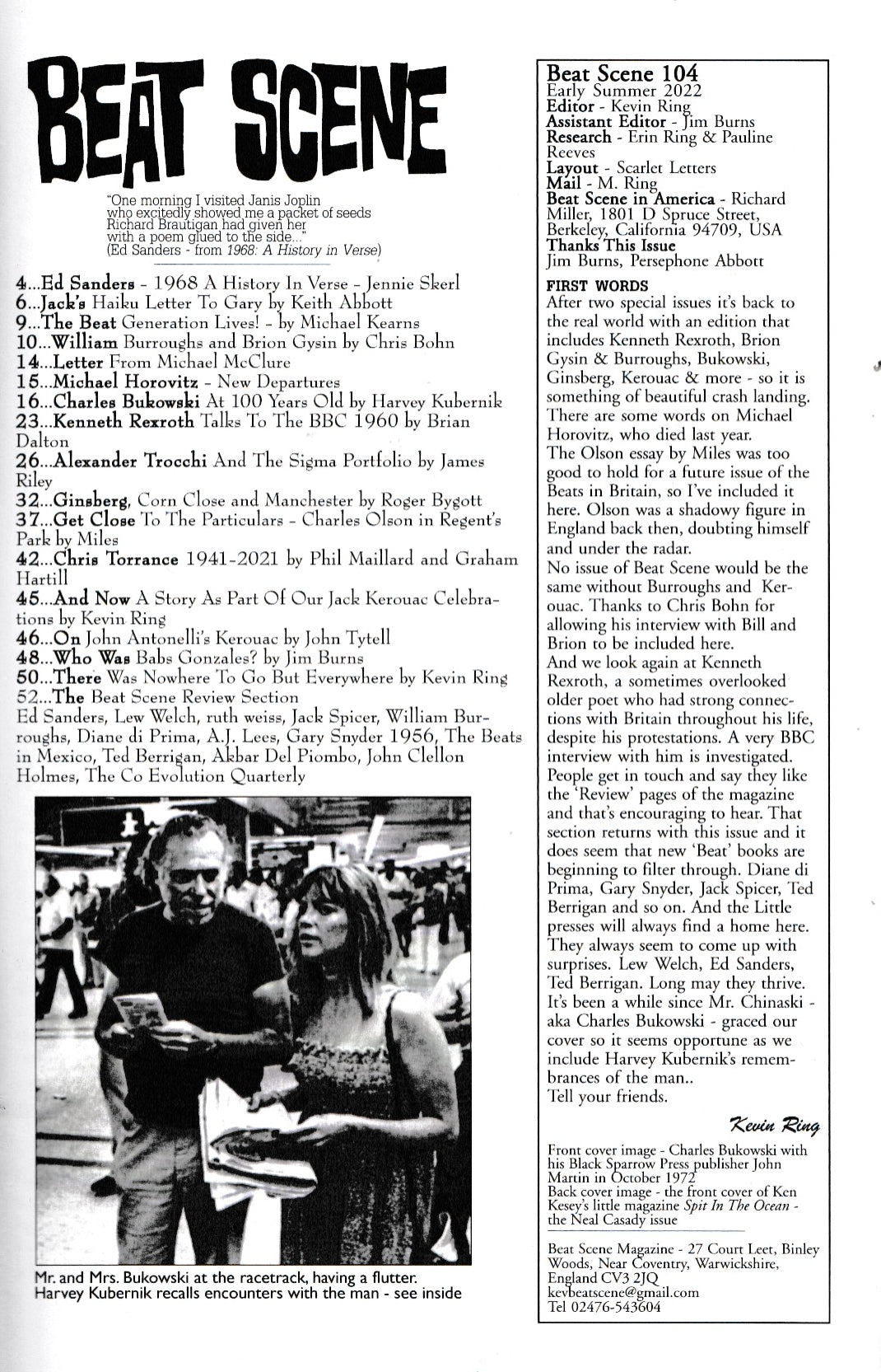 Beat Scene 104: Charles Bukowski At 100 Years Old by Harvey Kubernik