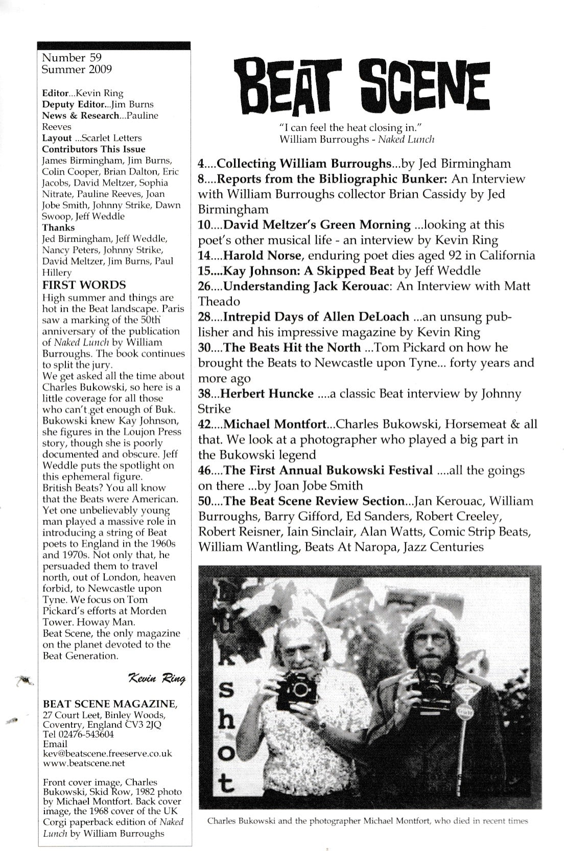 Beat Scene 59: Feature on Bukowski Photographer Michael Montfort