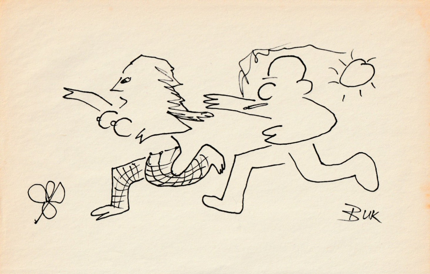 Original Drawing by Charles Bukowski: Ink on Paper — The Chase