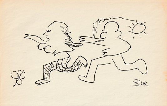 Original Drawing by Charles Bukowski: Ink on Paper — The Chase
