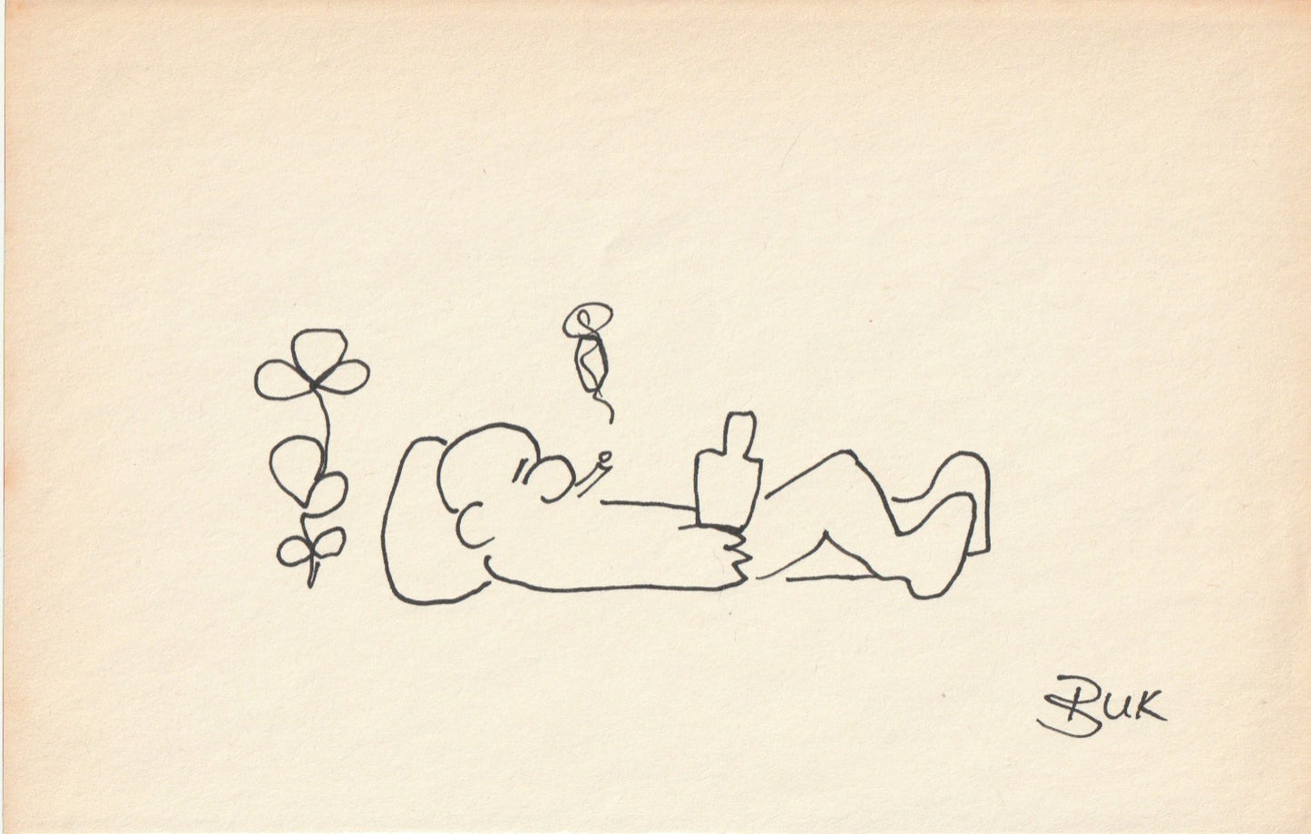 Original Drawing by Charles Bukowski: Ink on Paper — Little Man Chilling Out
