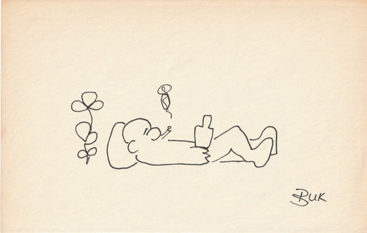 Original Drawing by Charles Bukowski: Ink on Paper — Little Man Chilling Out