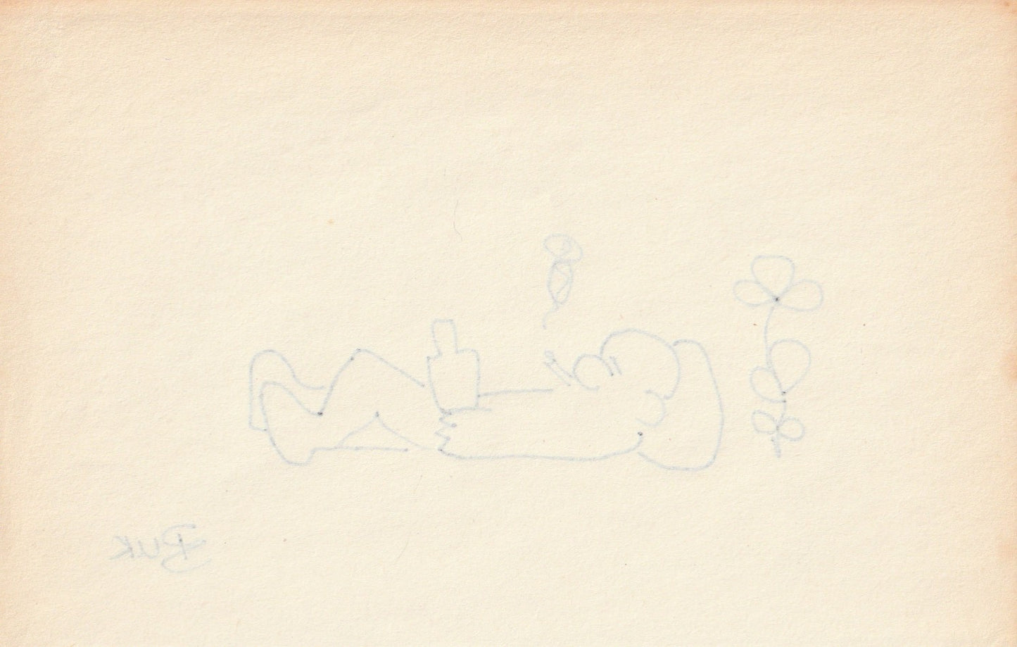 Original Drawing by Charles Bukowski: Ink on Paper — Little Man Chilling Out