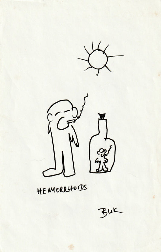 Original Drawing by Charles Bukowski: Ink on Paper — " HEMORRHOIDS”
