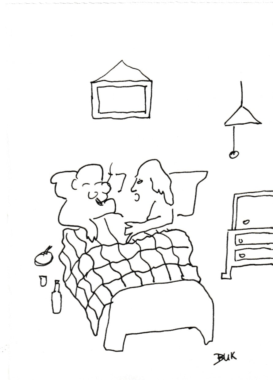 Original Drawing by Charles Bukowski: Ink on Paper — Bedroom Scene