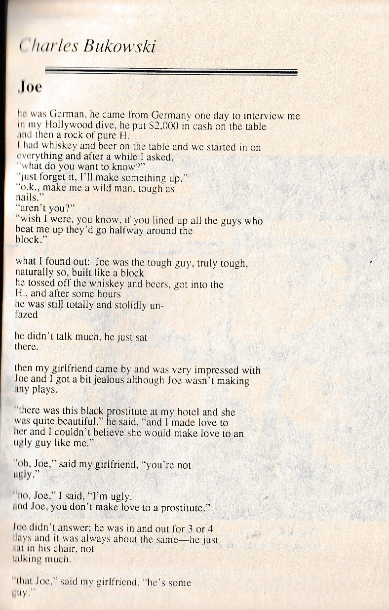 Joe – Bootleg Chapbook w/ Charles Bukowski Poem About Jörg Fauser (Yellow Cover)