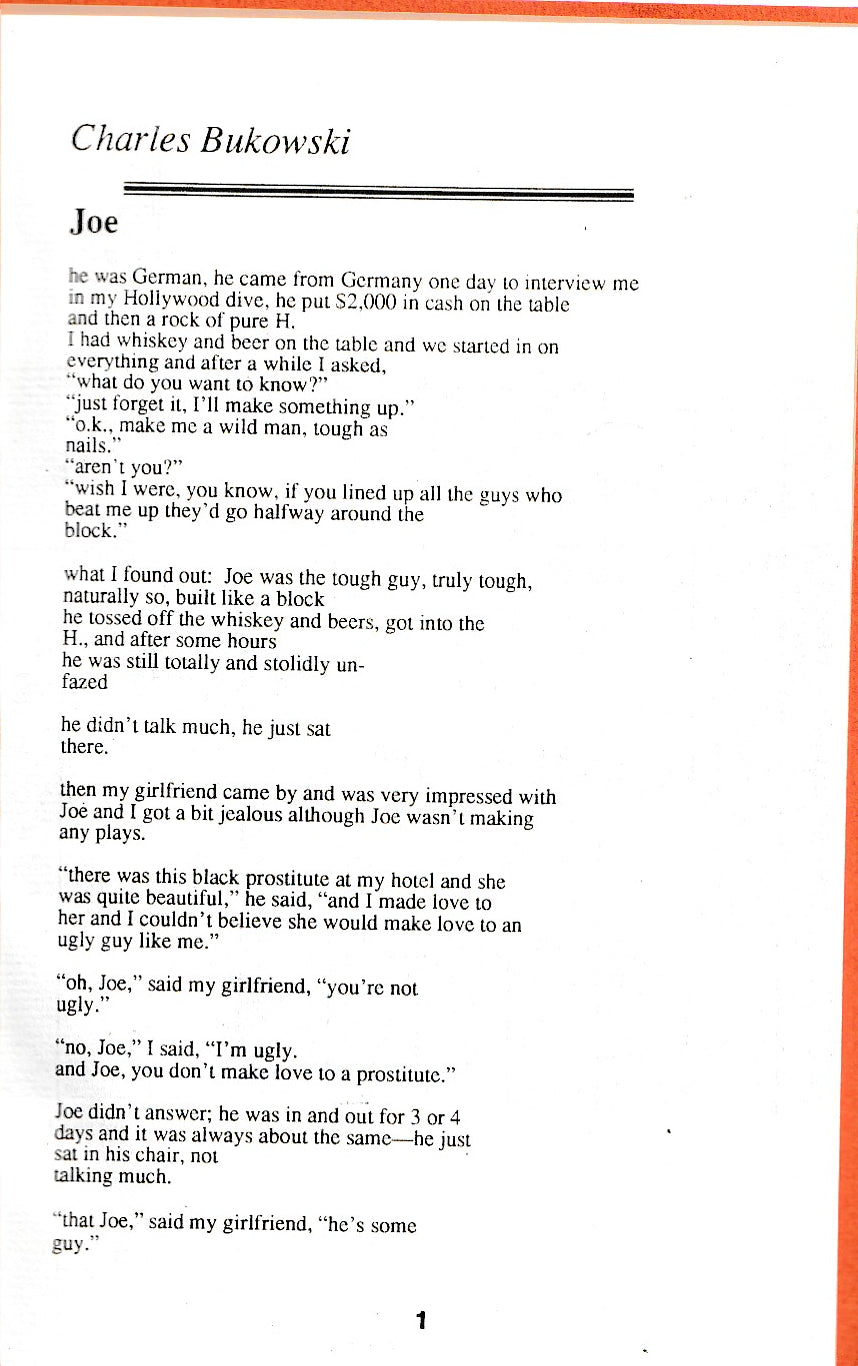 Joe – Bootleg Chapbook w/ Charles Bukowski Poem About Jörg Fauser (Orange Cover)