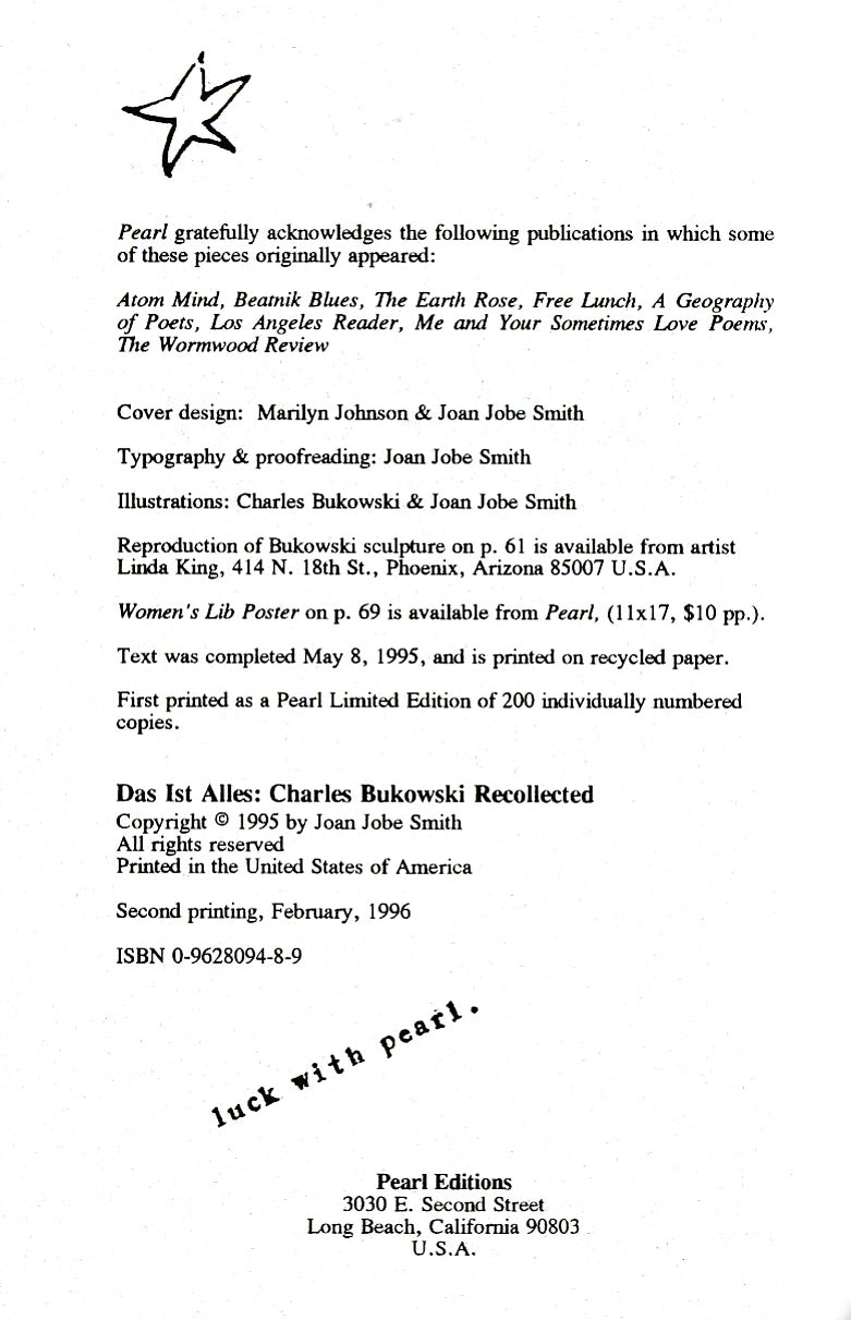 “Das ist Alles” – Second Edition w/ 2 Uncollected and 7 First Appearance Charles Bukowski Poems