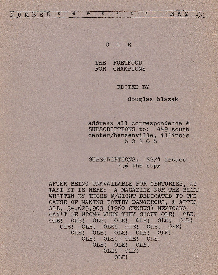 OLE 4: Book Advertisement, Book Review, Product Review and One First Appearance Poem (1966)
