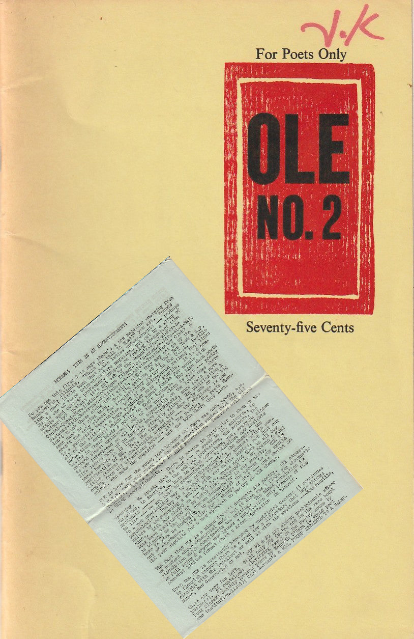 OLE No. 2 w/ Flyer -- A Rambling Essay On Poetics And The Bleeding Life Written While Drinking A Six-Pack (Tall) by Charles Bukowski