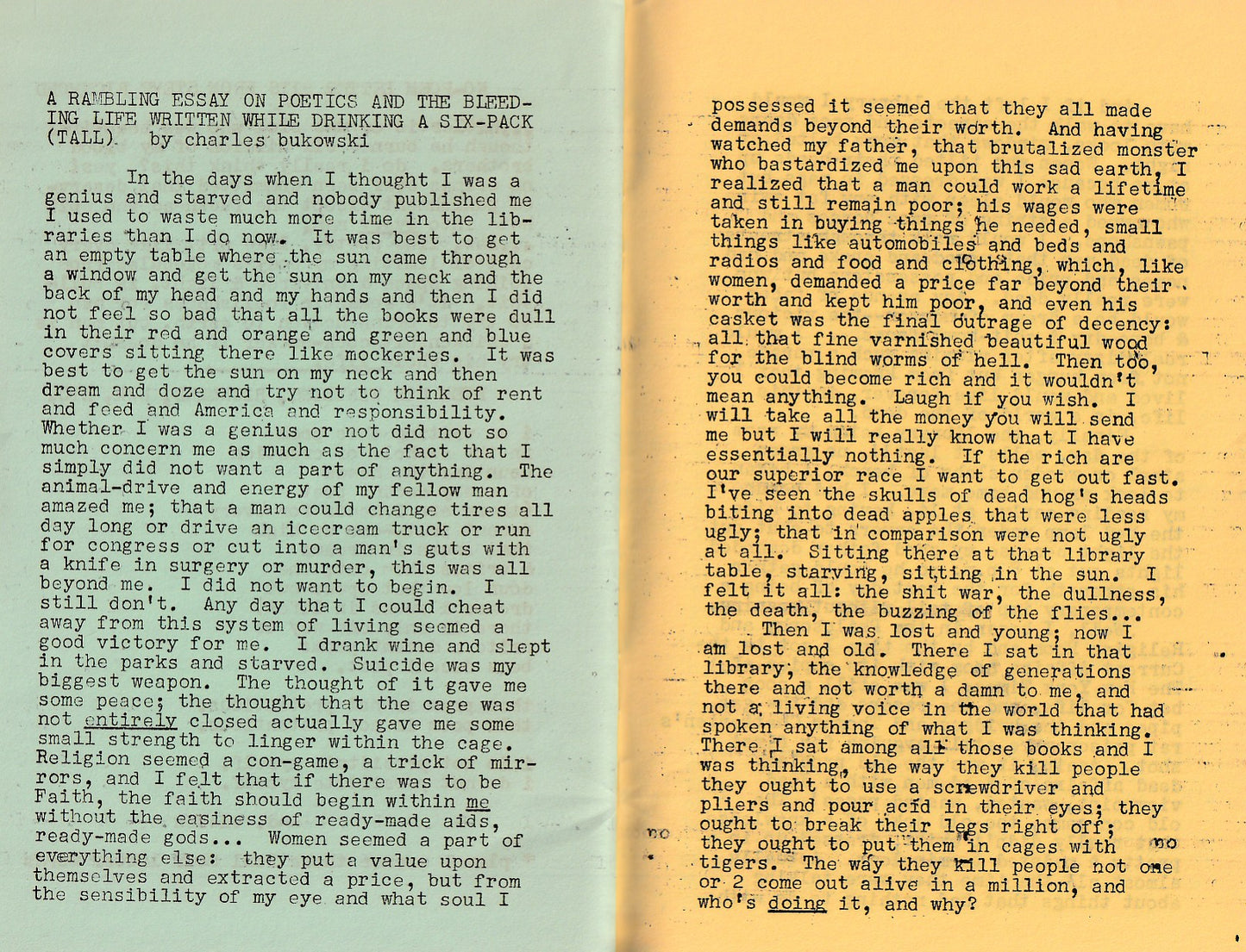 OLE No. 2 w/ Flyer -- A Rambling Essay On Poetics And The Bleeding Life Written While Drinking A Six-Pack (Tall) by Charles Bukowski