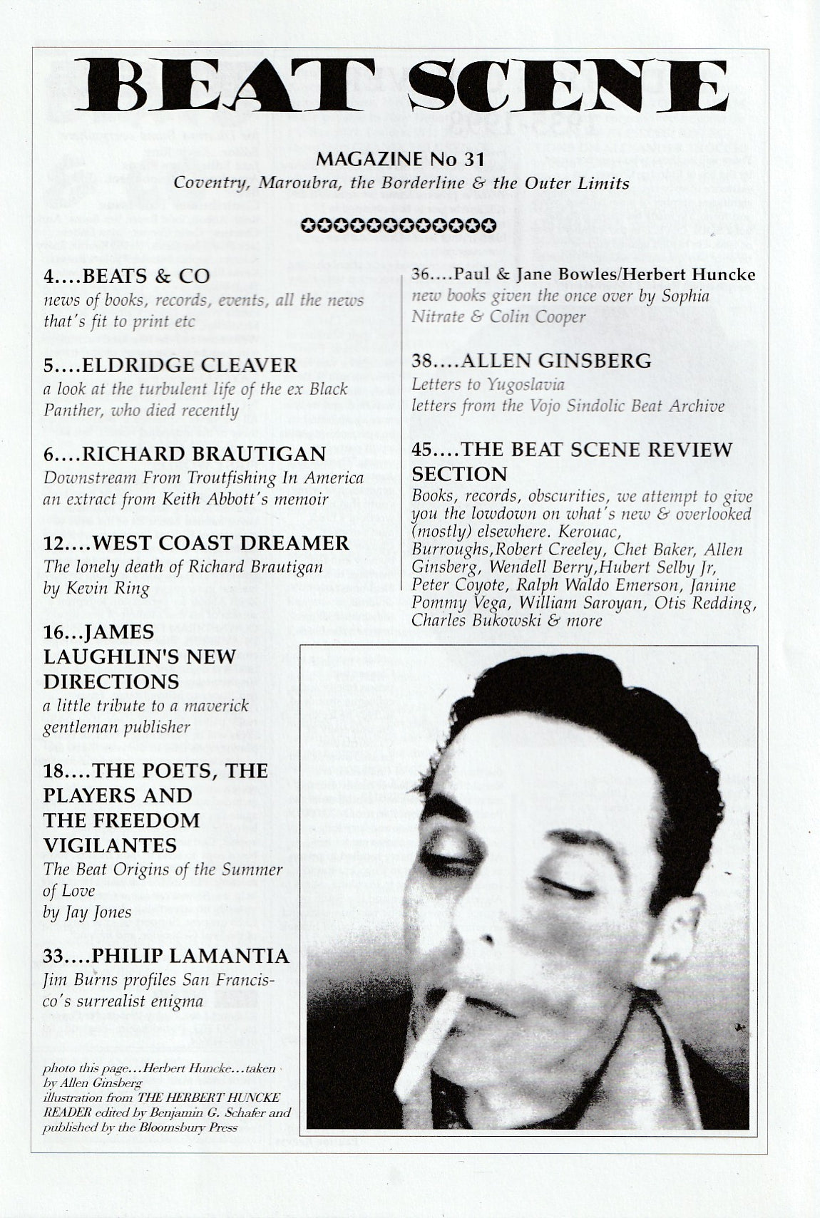 Beat Scene Magazine No. 31 -- Richard Brautigan Special Issue Plus Philip Lamantia, Allen Ginsberg's Yugoslavia Letters, Eldridge Cleaver, and Herbert Huncke