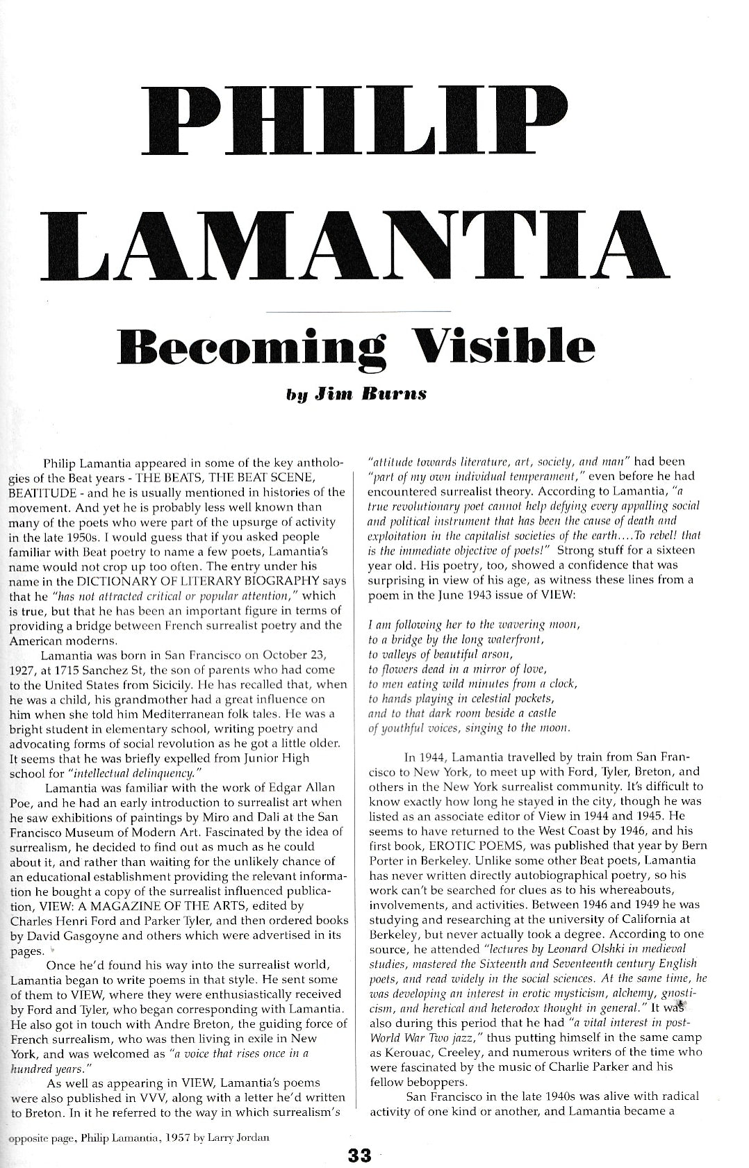 Beat Scene Magazine No. 31 -- Richard Brautigan Special Issue Plus Philip Lamantia, Allen Ginsberg's Yugoslavia Letters, Eldridge Cleaver, and Herbert Huncke