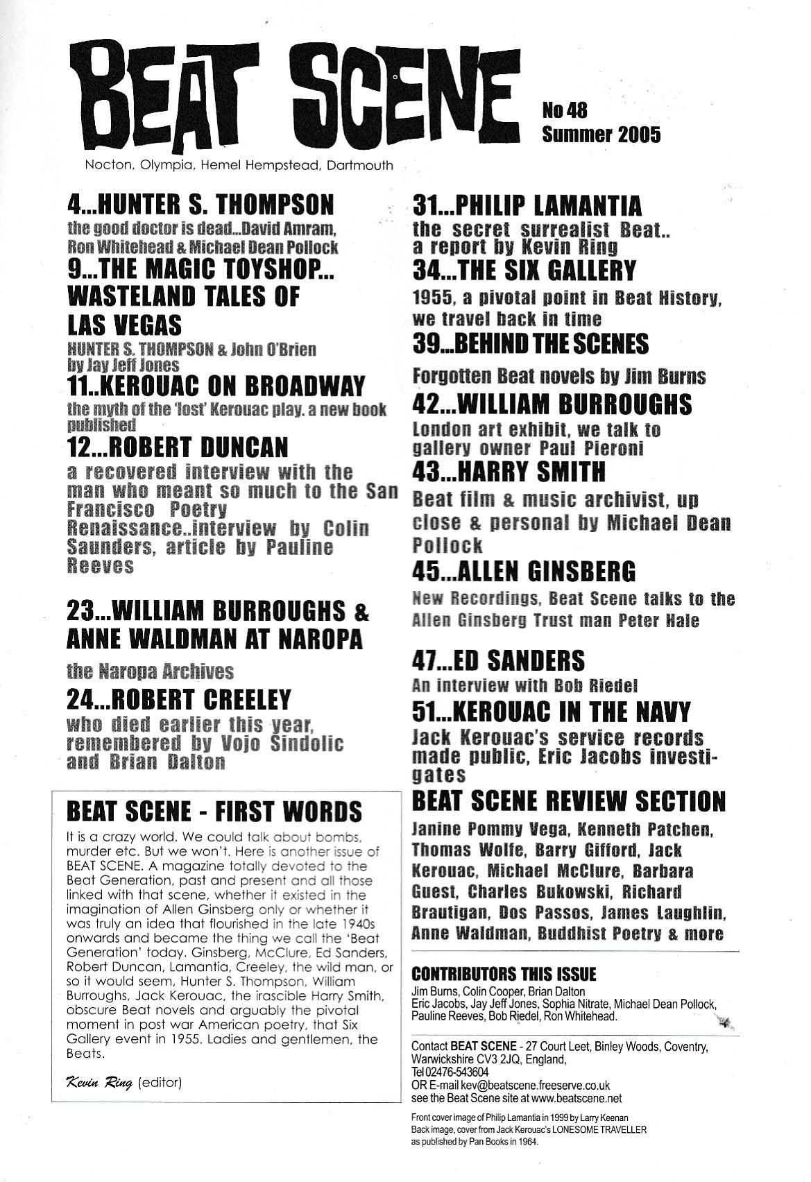 Beat Scene 48 -- Hunter S. Thompson, Kerouac, Creeley, Burroughs, Philip Lamantia, Ginsberg