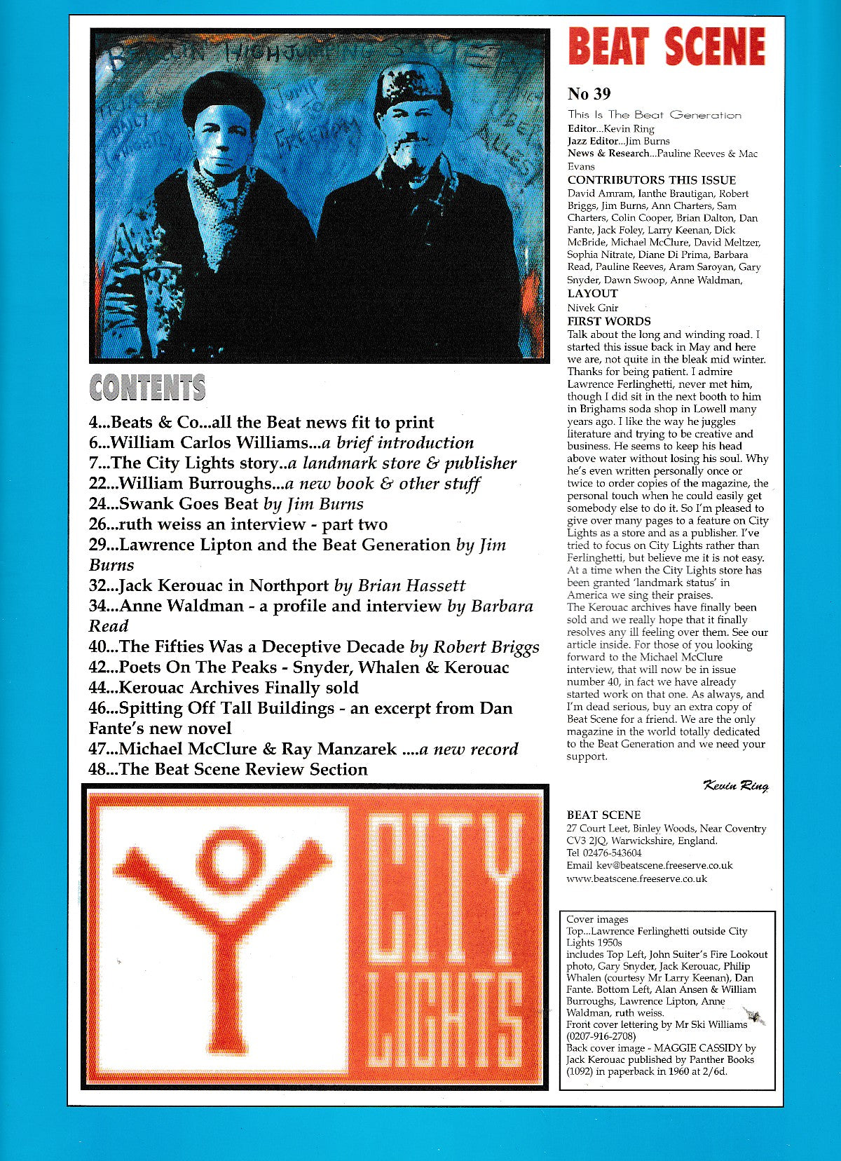 Beat Scene 39 -- Burroughs, William Carlos Williams, Kerouac,Michael McClure & Ray Manzarek