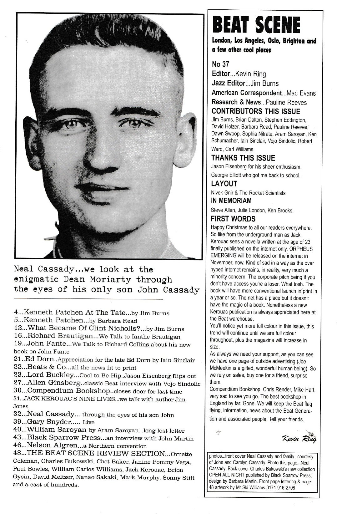 Beat Scene 37 -- Bukowski, Neal Cassady, Patchen, John Martin, John Fante