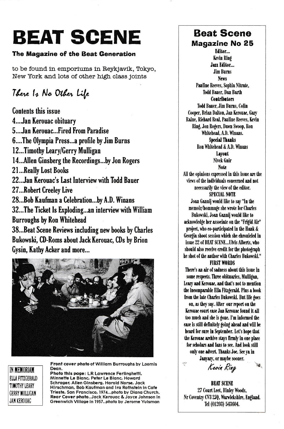 Beat Scene 25 -- Bukowski, Jan Kerouac, Ginsberg, Creeley,  Burroughs, Timothy Leary