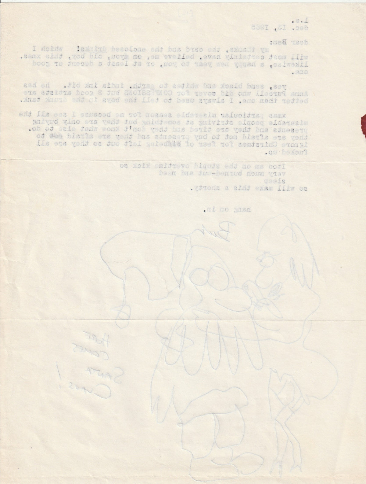 Charles Bukowski Letters to Ben Tibbs, 1963-1967 — Eleven Original Letters with Drawings