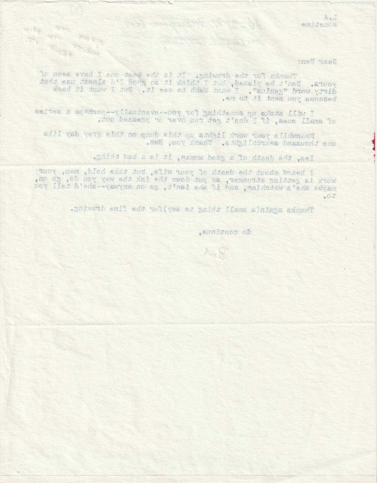 Charles Bukowski Letters to Ben Tibbs, 1963-1967 — Eleven Original Letters with Drawings