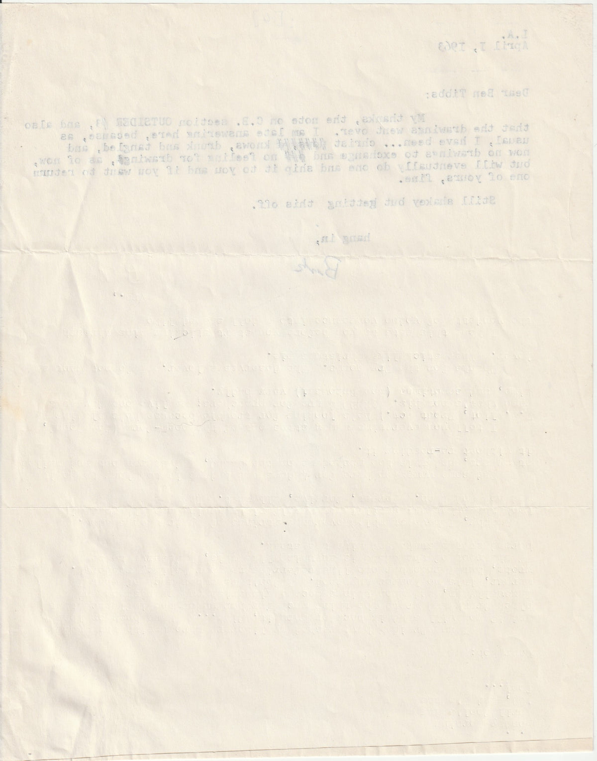 Charles Bukowski Letters to Ben Tibbs, 1963-1967 — Eleven Original Letters with Drawings