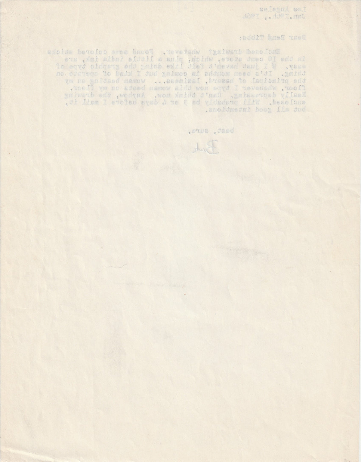 Charles Bukowski Letters to Ben Tibbs, 1963-1967 — Eleven Original Letters with Drawings