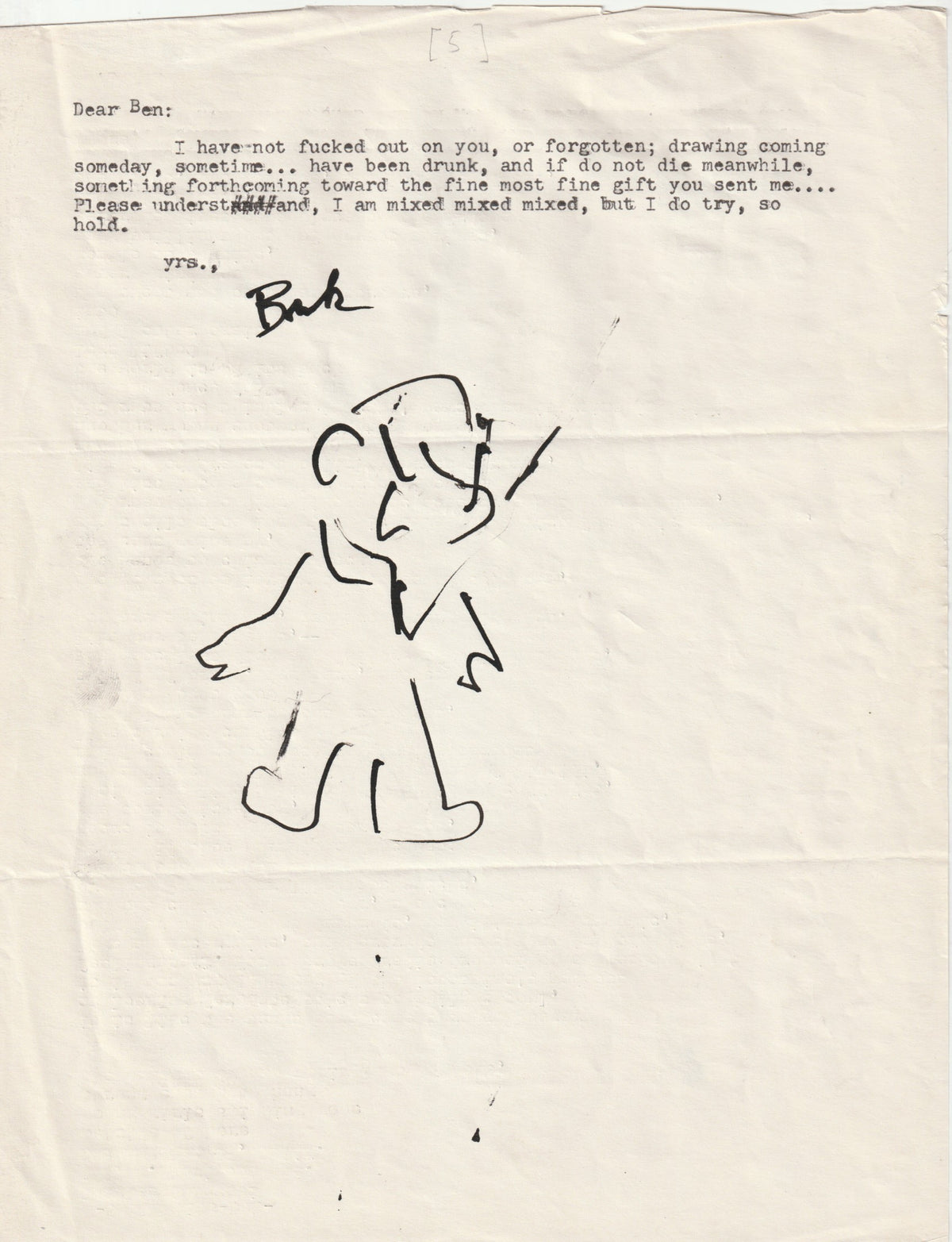 Charles Bukowski Letters to Ben Tibbs, 1963-1967 — Eleven Original Letters with Drawings