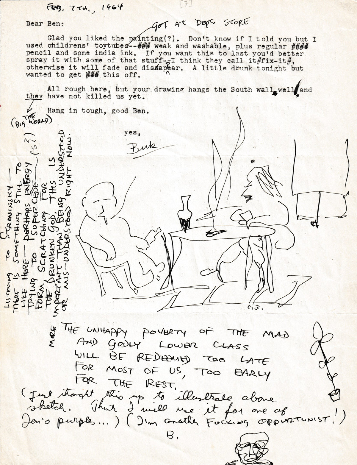 Charles Bukowski Letters to Ben Tibbs, 1963-1967 — Eleven Original Letters with Drawings