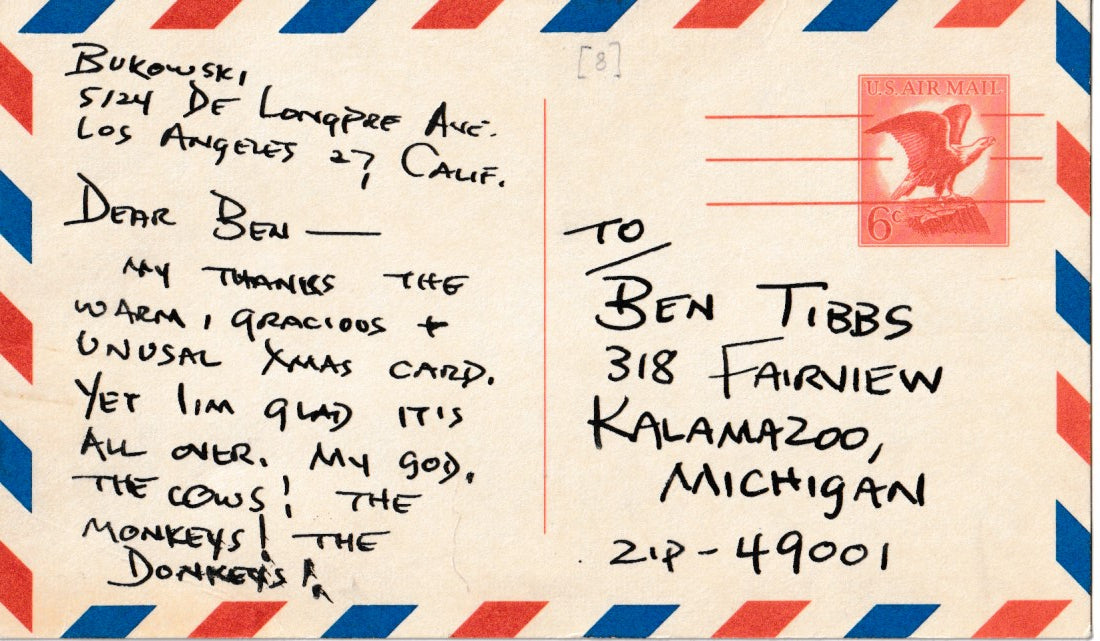 Charles Bukowski Letters to Ben Tibbs, 1963-1967 — Eleven Original Letters with Drawings