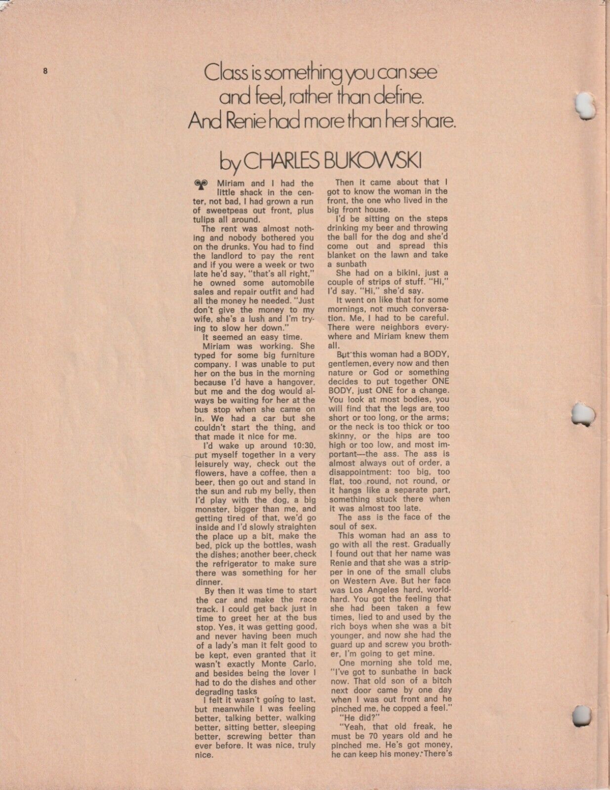 Fling January 1971 -- Illustrated Short Story by Charles Bukowski: Chippy Chippy Suck Nuts (1971)