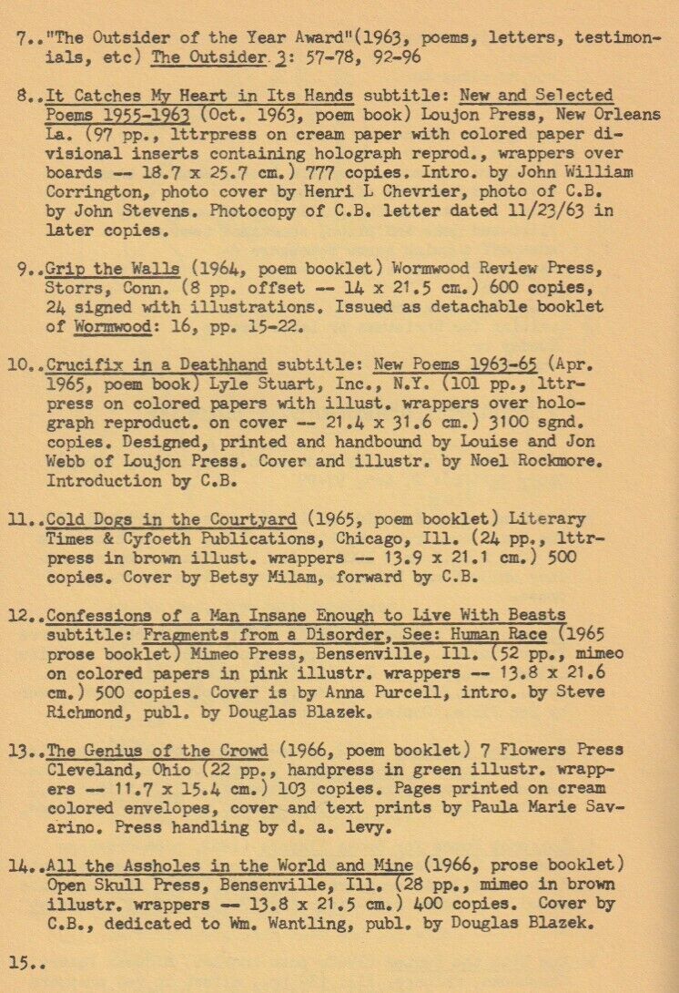 Wormwood Review 24 #371/600 – Night’s Work Special Charles Bukowski Section (8 Drawings & 6 First Appearance Poems (1966)