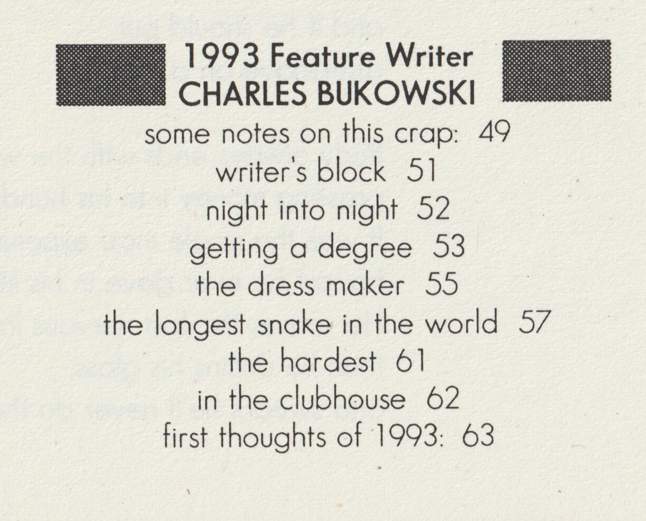 Whoreson Dog No. 1 -- Three Uncollected, Six First Appearance Poems in Special Charles Bukowski Section (1993)