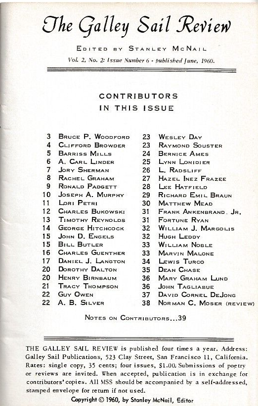 The Galley Sail Review, Vol. 2, No. 2 -- First Appearance of Conversation In A Cheap Room (1960)